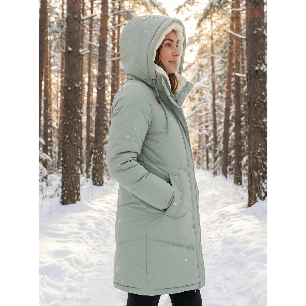 Women's Puffer Coat with Sherpa-Lined Hood and Quilted Design - Image 6