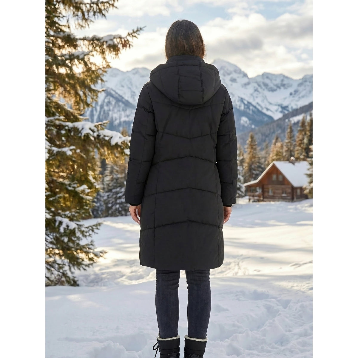 Women's Puffer Coat with Sherpa-Lined Hood and Quilted Design - Image 9