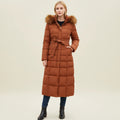 Women's Puffer Jacket Long with Faux Fur Hood Quilted Belted Winter Coat - Image 1