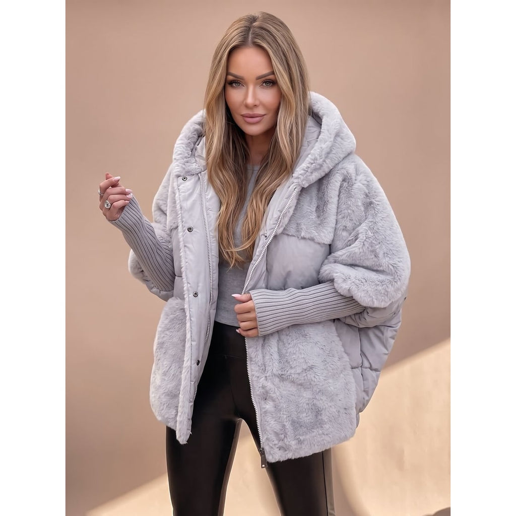Women's Puffer Jacket with Faux Fur Panels and Hooded Quilted Winter Design - Image 4