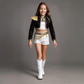 Women's Sequin Belly Dancer Dance Costume with Glittering Crop Jacket Shorts and Gold Chain Belt - Image 1