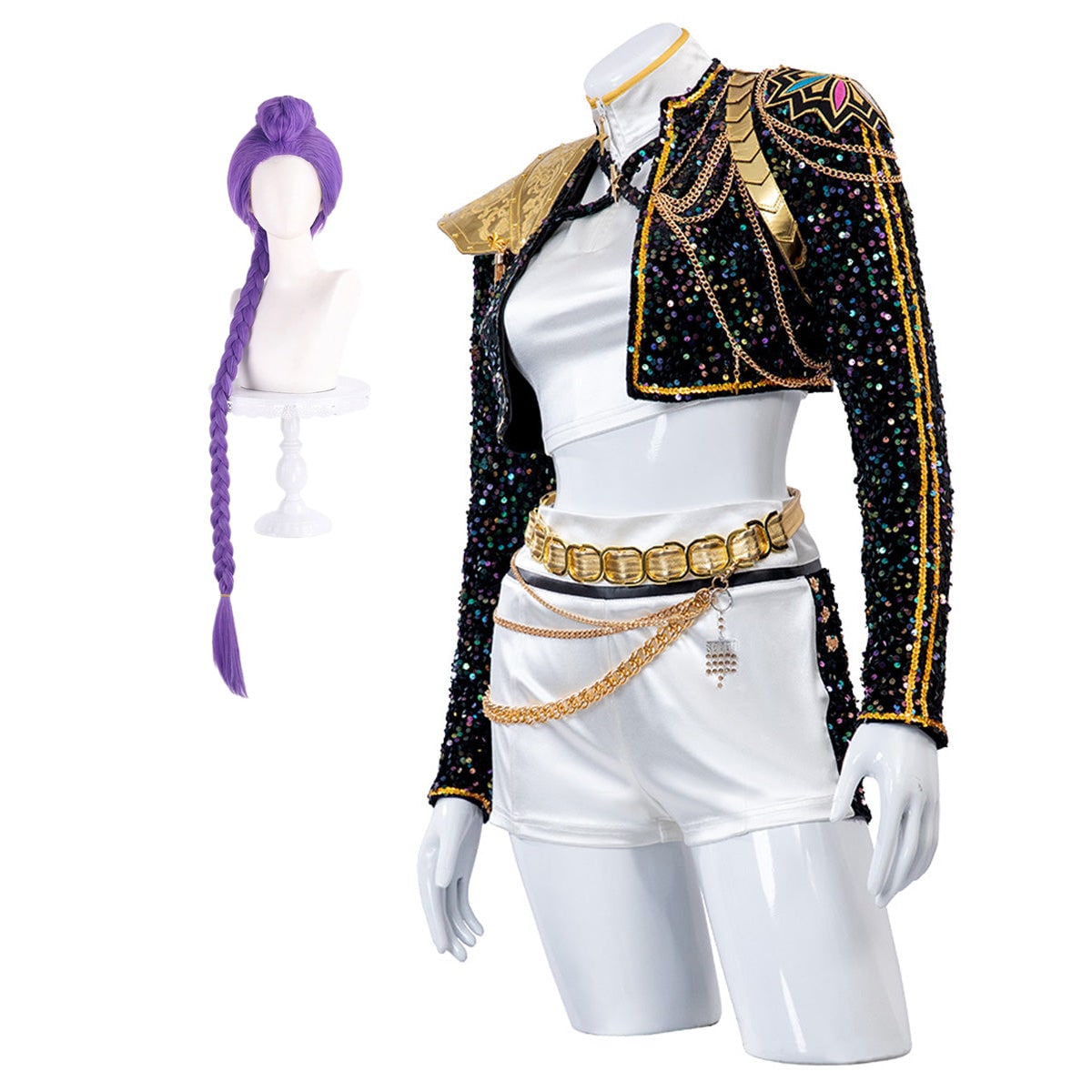 Women's Sequin Belly Dancer Dance Costume with Glittering Crop Jacket Shorts and Gold Chain Belt - Image 13