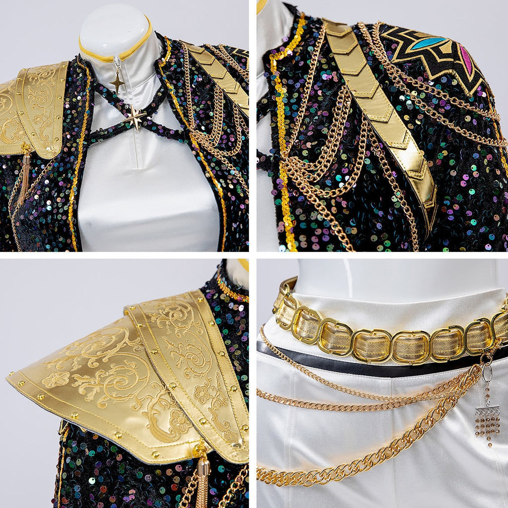 Women's Sequin Belly Dancer Dance Costume with Glittering Crop Jacket Shorts and Gold Chain Belt - Image 16