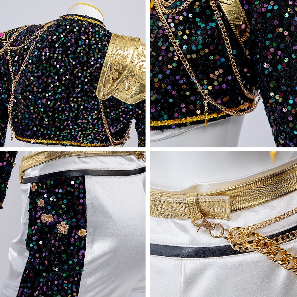 Women's Sequin Belly Dancer Dance Costume with Glittering Crop Jacket Shorts and Gold Chain Belt - Image 17