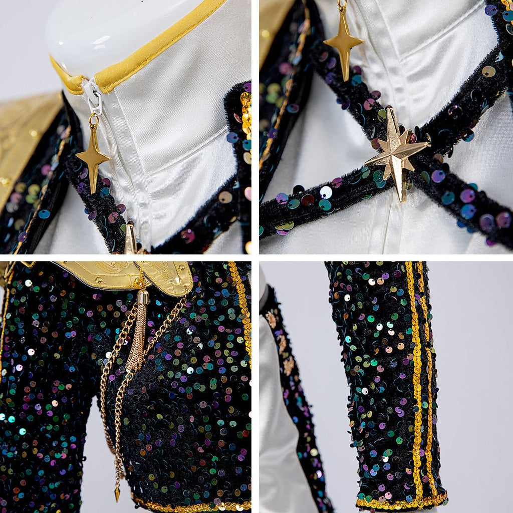 Women's Sequin Belly Dancer Dance Costume with Glittering Crop Jacket Shorts and Gold Chain Belt - Image 18