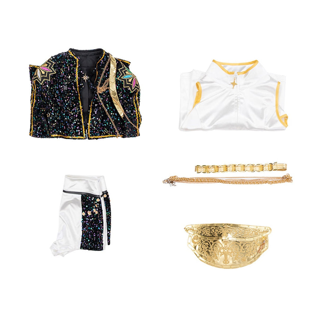 Women's Sequin Belly Dancer Dance Costume with Glittering Crop Jacket Shorts and Gold Chain Belt - Image 20