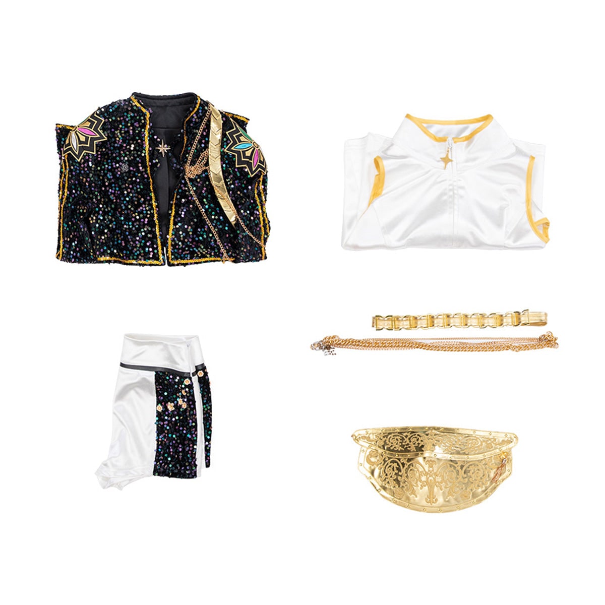 Women's Sequin Belly Dancer Dance Costume with Glittering Crop Jacket Shorts and Gold Chain Belt - Image 20