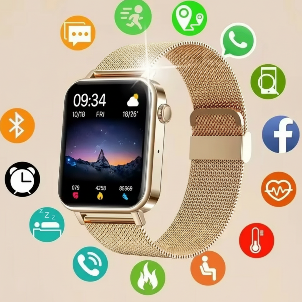 Women's Smartwatch with Fitness Tracking Mesh Metal Band and Touch Screen Display Gps - Image 9