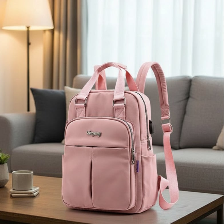 Women's Travel Backpack Purse with USB Charging Port and Nylon Exterior - Image 1