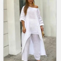Women's Two Piece Set Pants Linen Wide Leg Tunic Asymmetrical - Image 1