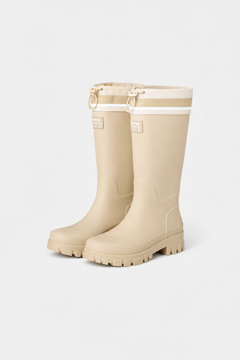 Women's Waterproof Rain Boots with Drawstring Collar and Chunky Lug Sole - Image 1