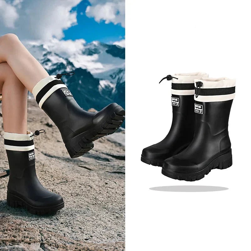 Women's Waterproof Rain Boots with Drawstring Collar and Chunky Lug Sole - Image 15