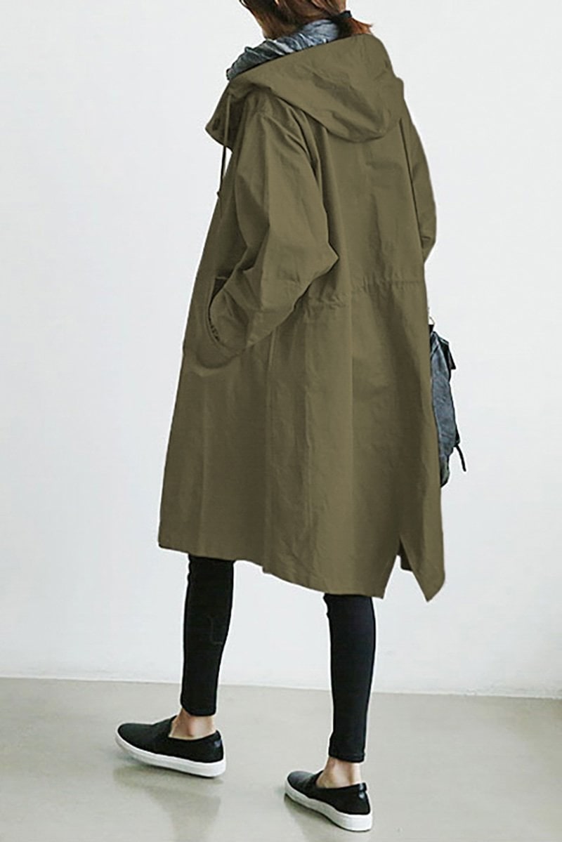 Women's Waterproof Trench Coat with Hood Lightweight Drawstring Waist and Pockets - Image 1