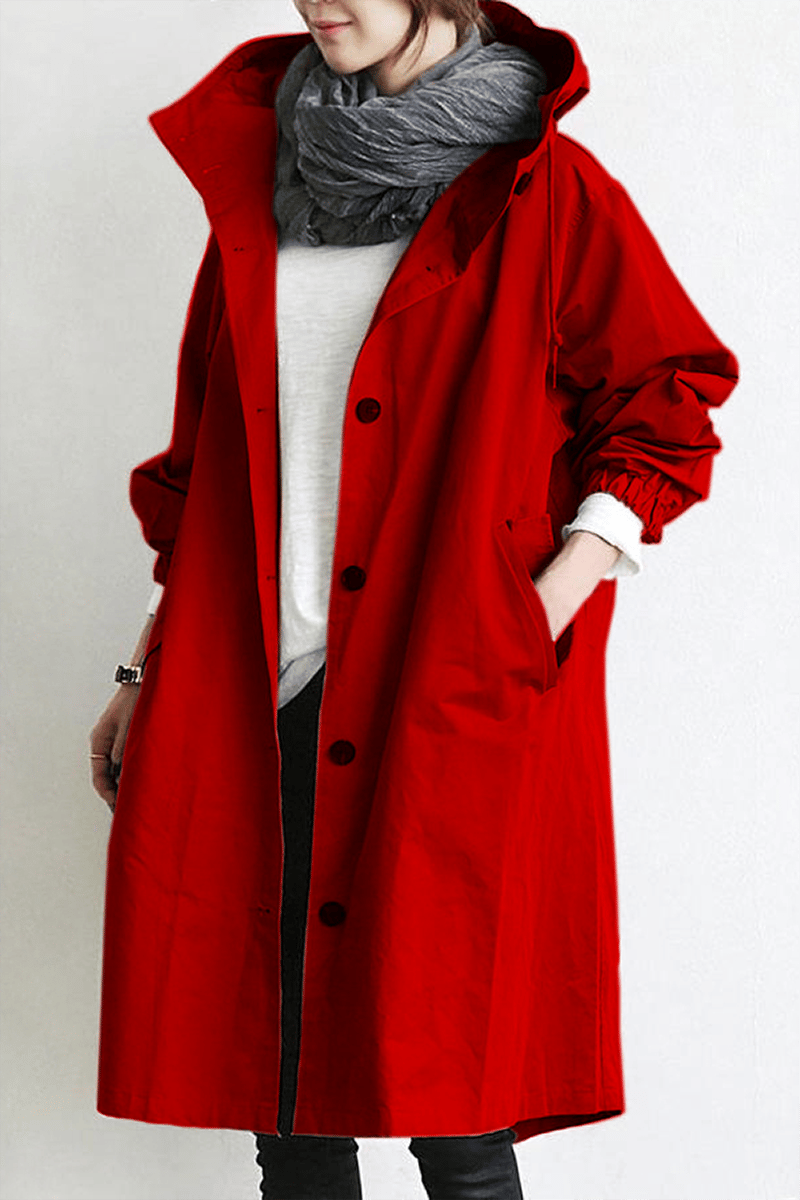 Women's Waterproof Trench Coat with Hood Lightweight Drawstring Waist and Pockets - Image 2