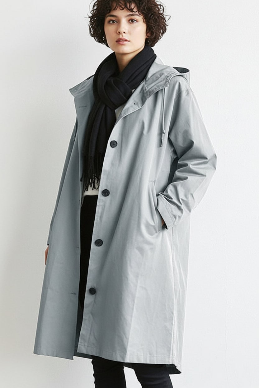 Women's Waterproof Trench Coat with Hood Lightweight Drawstring Waist and Pockets - Image 3