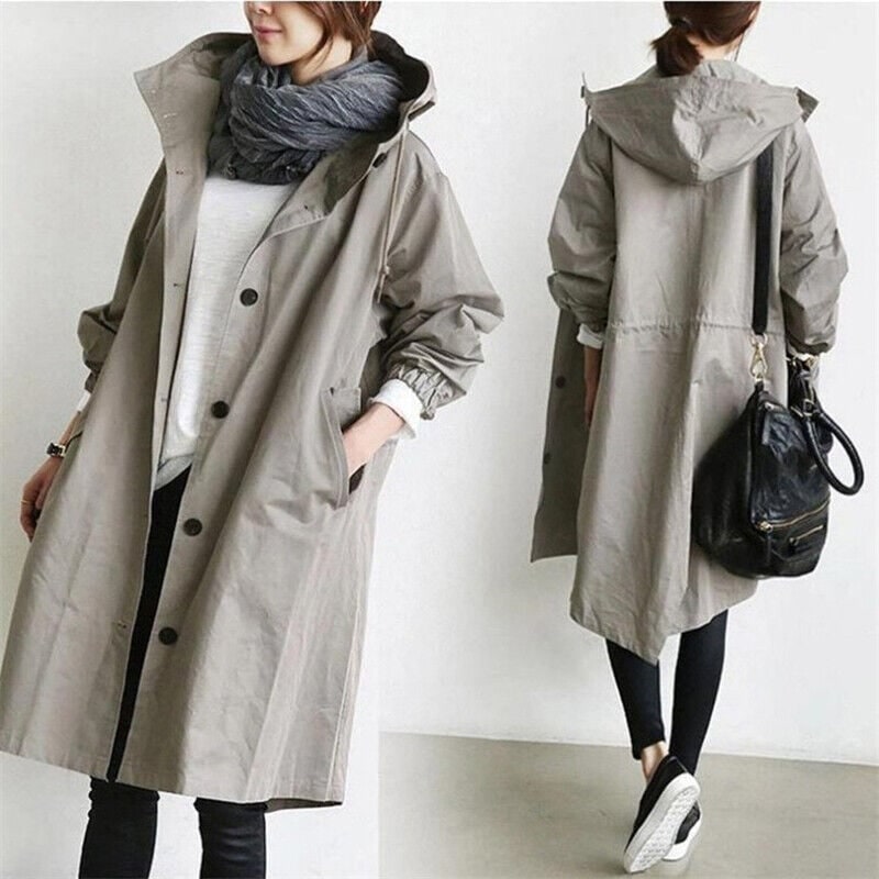 Women's Waterproof Trench Coat with Hood Lightweight Drawstring Waist and Pockets - Image 4