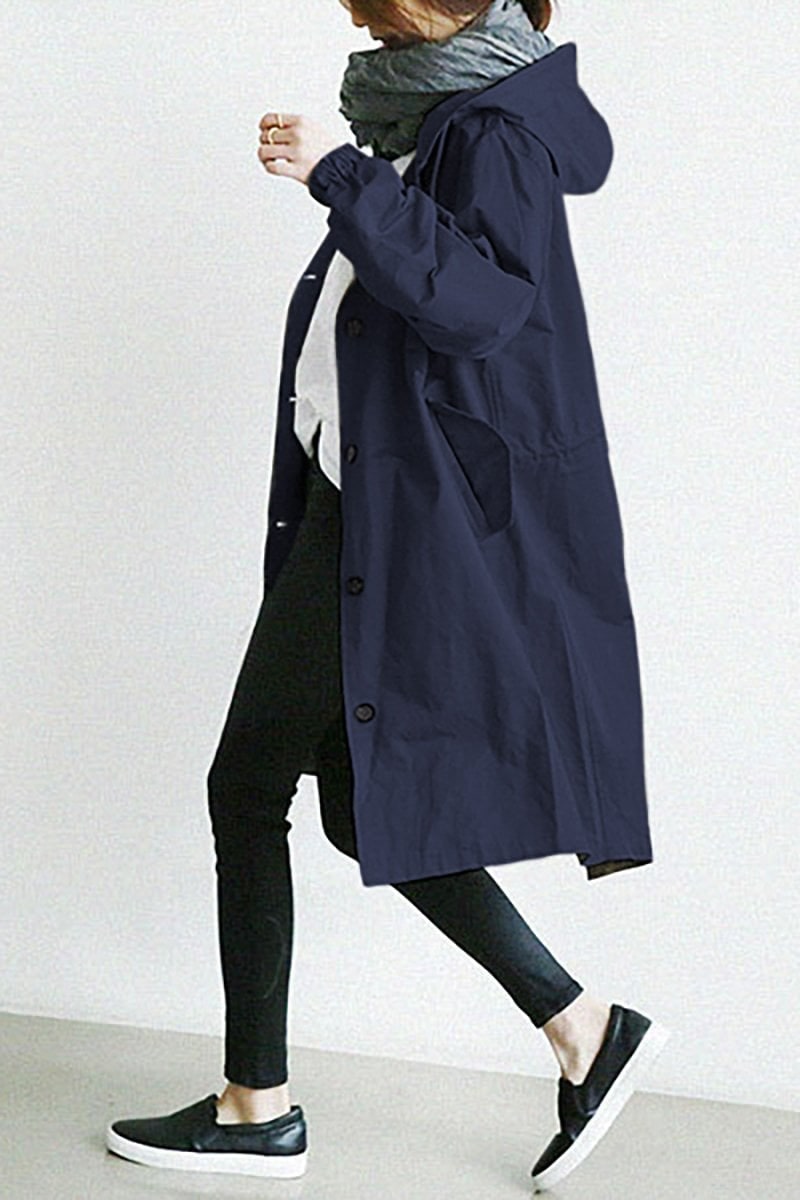 Women's Waterproof Trench Coat with Hood Lightweight Drawstring Waist and Pockets - Image 5