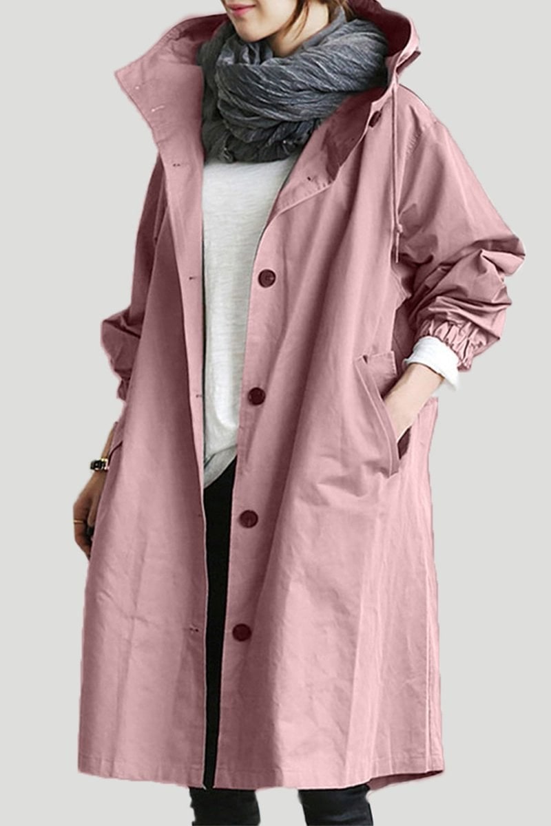 Women's Waterproof Trench Coat with Hood Lightweight Drawstring Waist and Pockets - Image 6