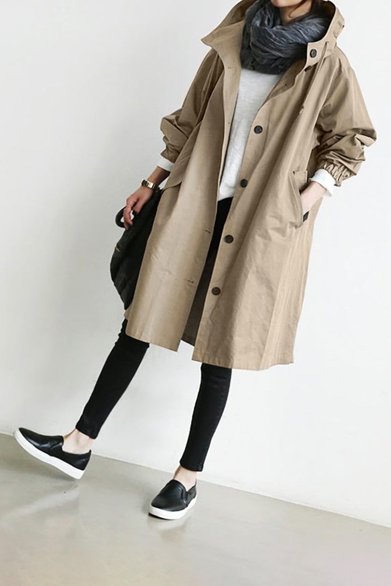 Women's Waterproof Trench Coat with Hood Lightweight Drawstring Waist and Pockets - Image 7