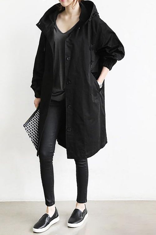 Women's Waterproof Trench Coat with Hood Lightweight Drawstring Waist and Pockets - Image 8
