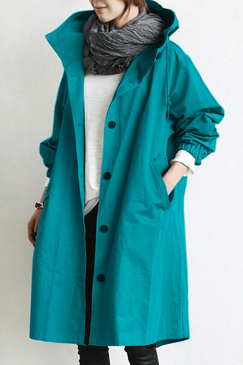 Women's Waterproof Trench Coat with Hood Lightweight Drawstring Waist and Pockets - Image 9
