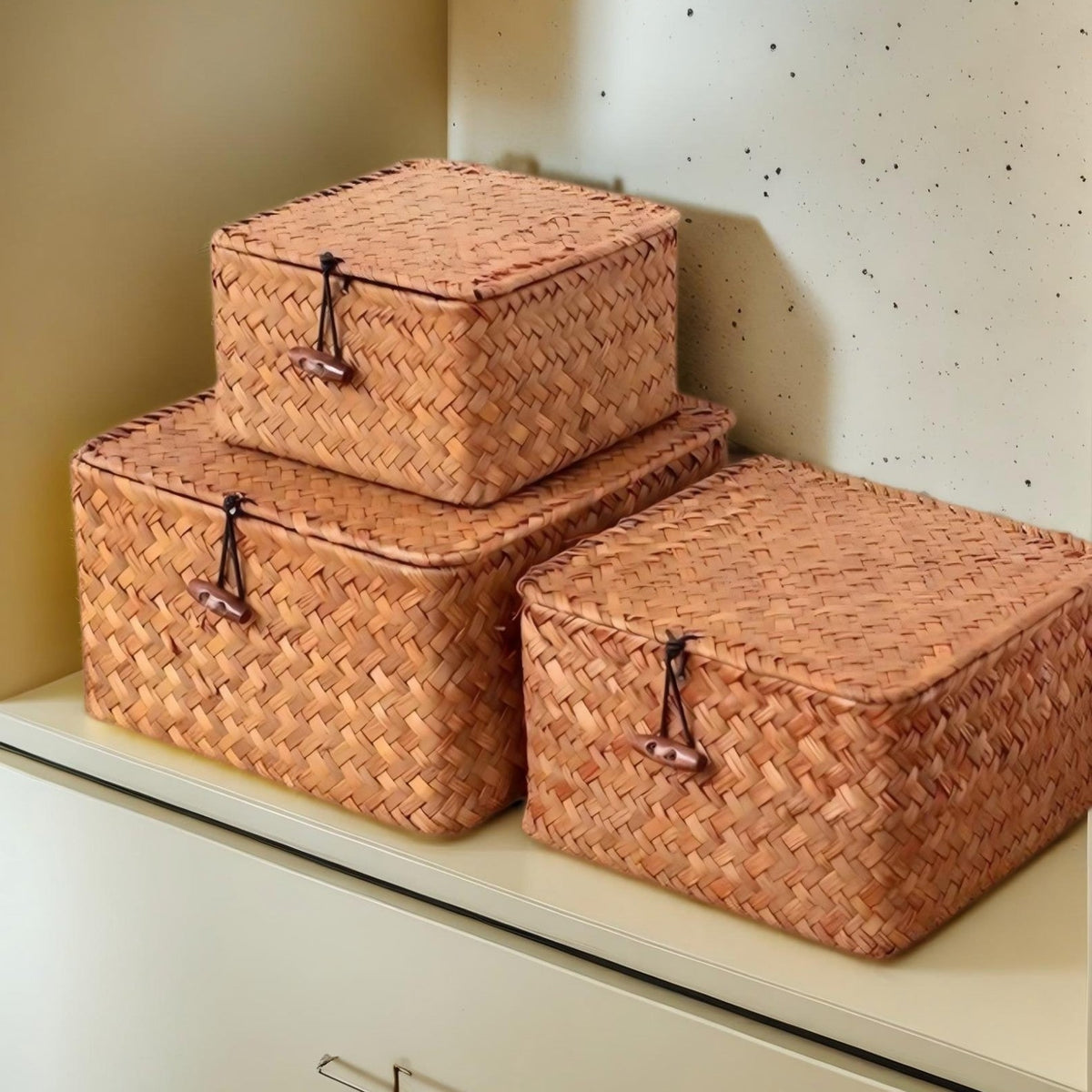 Women's Woven Storage Basket with Rattan Lidded Design and Seagrass Toggle Closure Laundry Hamper - Image 2