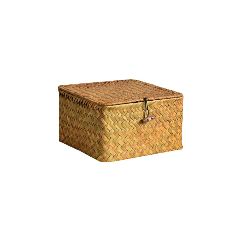 Women's Woven Storage Basket with Rattan Lidded Design and Seagrass Toggle Closure Laundry Hamper - Image 5