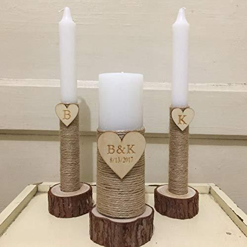 Wooden Candle Holders and Stand Set of 3 with Rustic Wood Slice Design for Taper and Pillar - Image 2