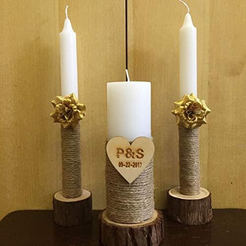 Wooden Candle Holders and Stand Set of 3 with Rustic Wood Slice Design for Taper and Pillar - Image 3