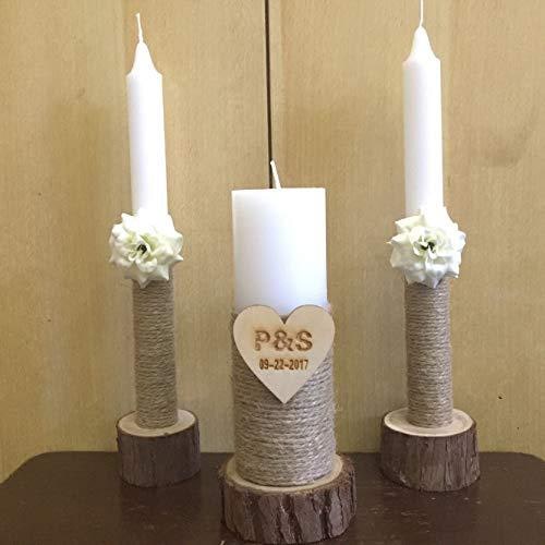Wooden Candle Holders and Stand Set of 3 with Rustic Wood Slice Design for Taper and Pillar - Image 4