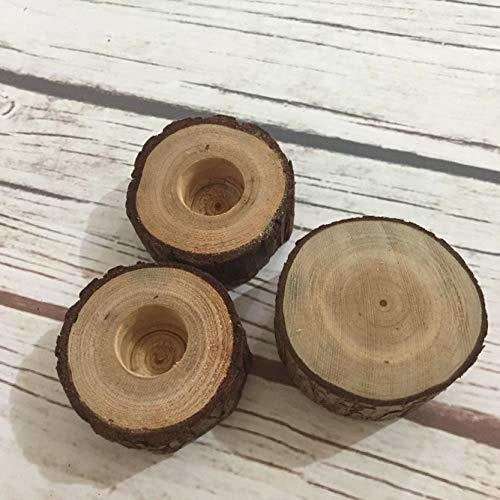 Wooden Candle Holders and Stand Set of 3 with Rustic Wood Slice Design for Taper and Pillar - Image 5