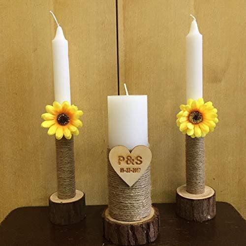 Wooden Candle Holders and Stand Set of 3 with Rustic Wood Slice Design for Taper and Pillar - Image 7
