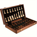 Wooden Chess Set with Folding Board Pieces and Interior Storage Slots Marble - Image 1