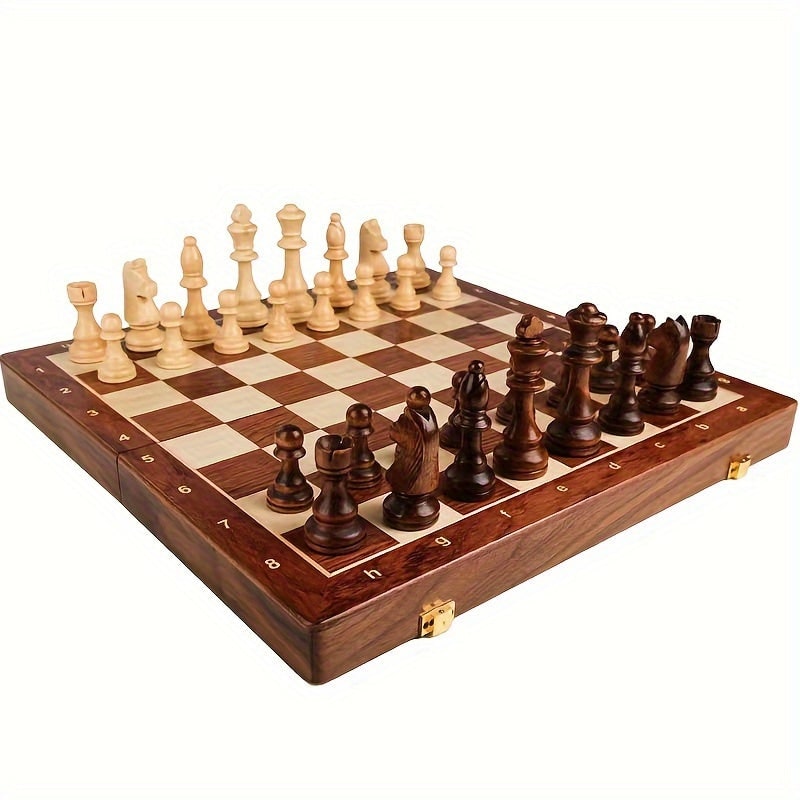 Wooden Chess Set with Folding Board Pieces and Interior Storage Slots Marble - Image 7