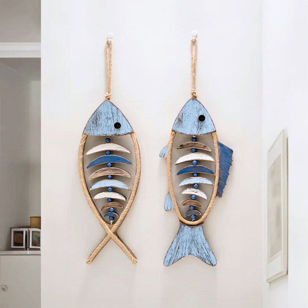 Wooden Fish Wall Art Decor with Rope Accents and Coastal Nautical Style - Image 2
