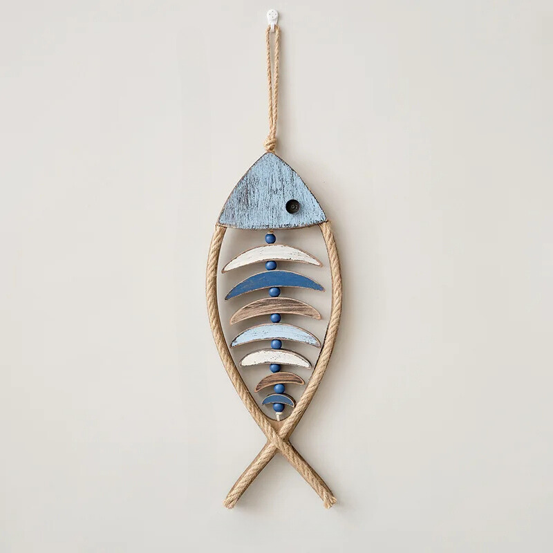 Wooden Fish Wall Art Decor with Rope Accents and Coastal Nautical Style - Image 3