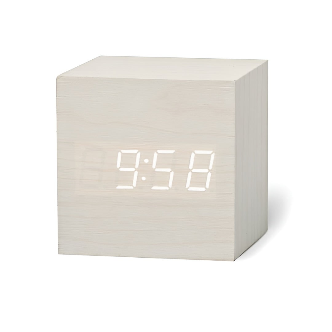 Wooden Grain Alarm Clock Cube Digital LED Tabletop Temperature Display - Image 5