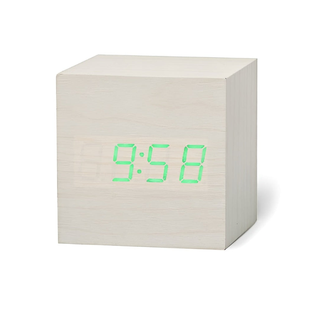Wooden Grain Alarm Clock Cube Digital LED Tabletop Temperature Display - Image 6