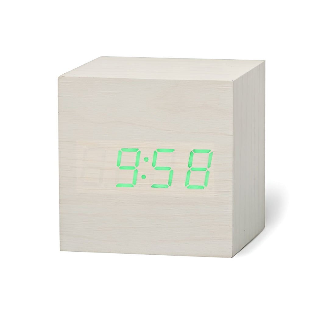 Wooden Grain Alarm Clock Cube Digital LED Tabletop Temperature Display - Image 6