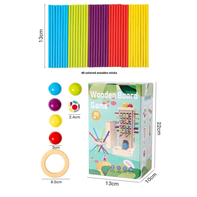 Wooden Tower Game with Colored Sticks and Balls for Educational Balance Play - Image 11