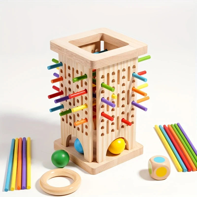 Wooden Tower Game with Colored Sticks and Balls for Educational Balance Play - Image 9