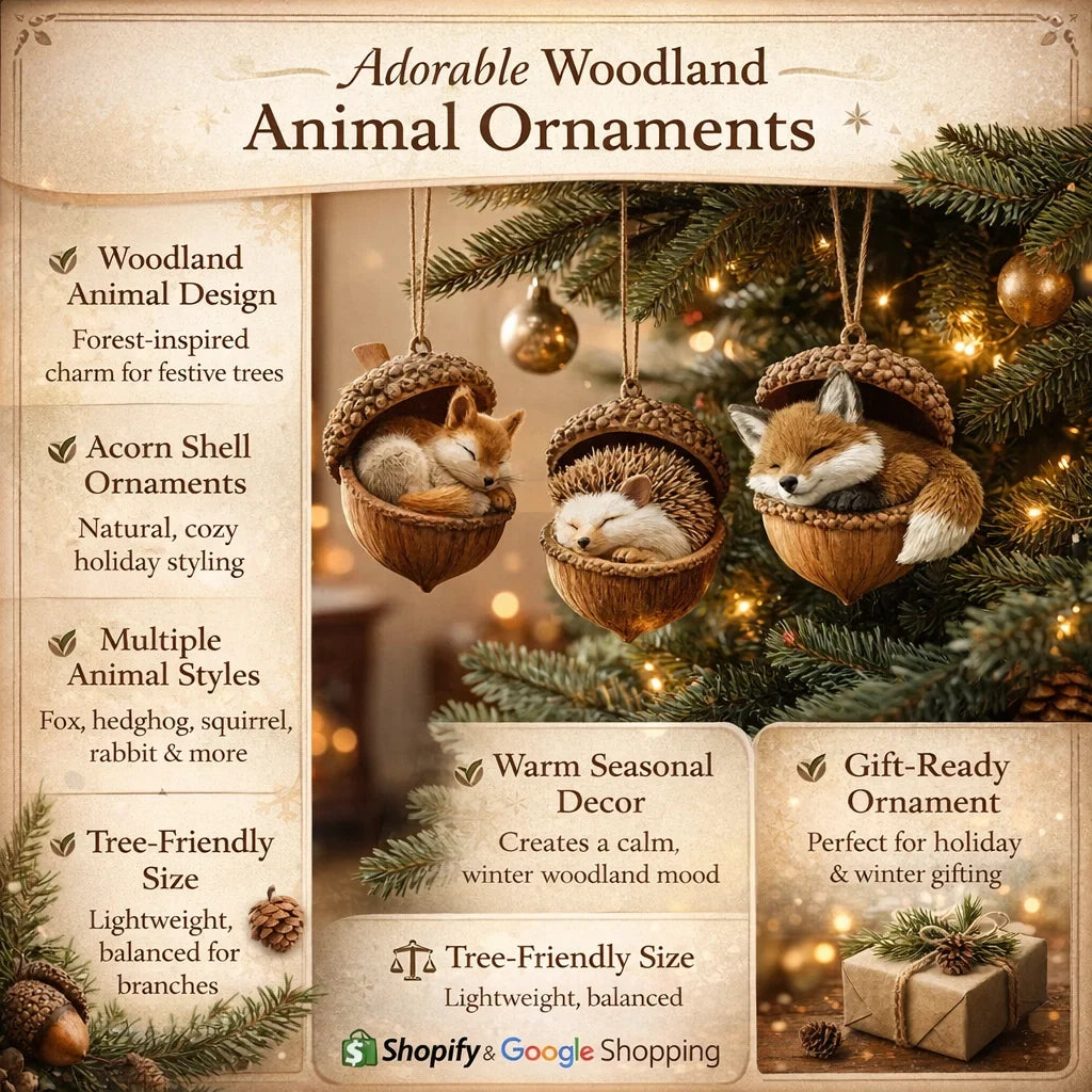 Woodland Christmas Ornaments with Hand-Painted Acorn Design and Hanging Loop - Image 8