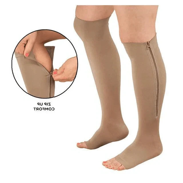 Zipper Compression Socks with Open Toe and Knee High Graduated Support for Travel - Image 10
