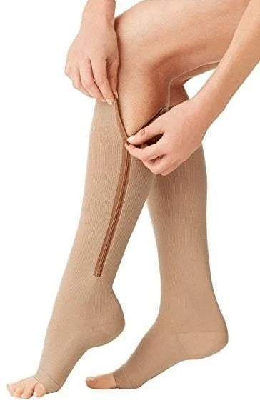 Zipper Compression Socks with Open Toe and Knee High Graduated Support for Travel - Image 11