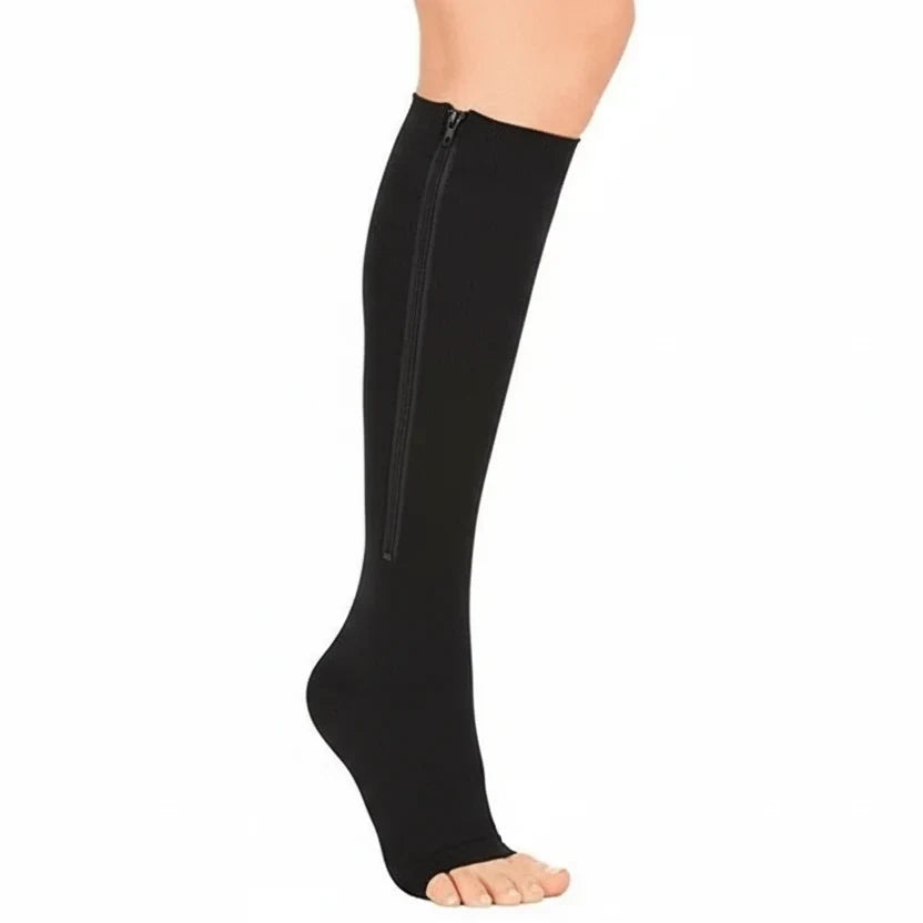 Zipper Compression Socks with Open Toe and Knee High Graduated Support for Travel - Image 12