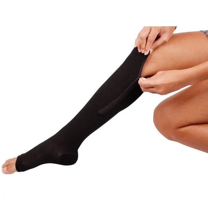 Zipper Compression Socks with Open Toe and Knee High Graduated Support for Travel - Image 13
