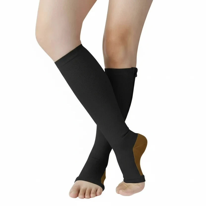 Zipper Compression Socks with Open Toe and Knee High Graduated Support for Travel - Image 2