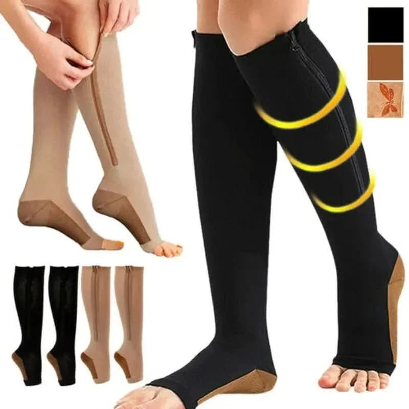 Zipper Compression Socks with Open Toe and Knee High Graduated Support for Travel - Image 4