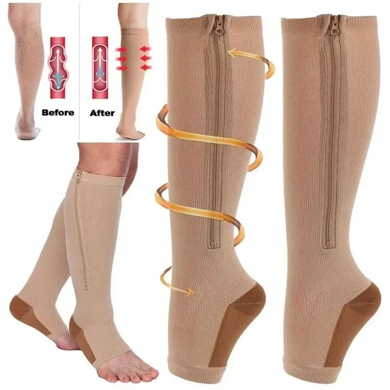Zipper Compression Socks with Open Toe and Knee High Graduated Support for Travel - Image 7