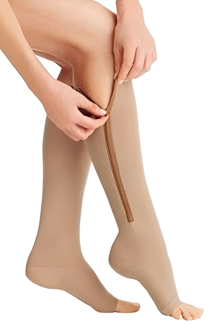 Zipper Knee High Graduated Compression Socks with Open Toe and Side Closure - Image 1